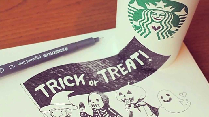 Doodling in Cardboard Cup Starbucks